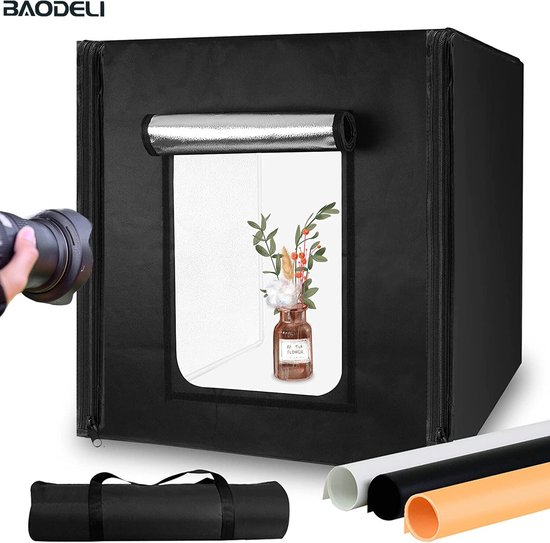 Takerer Fotostudio-Lichtkasten 81x81 Cm – Mit 210 LEDs, 3 Dimmbaren Panels, 5 Hintergründen, Für Produktfotos