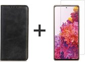 Samsung S21 FE hoesje bookcase zwart Luxe PU Leer wallet case portemonnee book case hoes cover - 1x Samsung S21 FE screenprotector