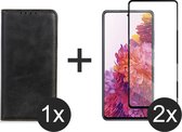 Samsung S21 FE hoesje bookcase zwart Luxe PU Leer wallet case portemonnee book case hoes cover - Full Cover - 2x Samsung S21 FE screenprotector