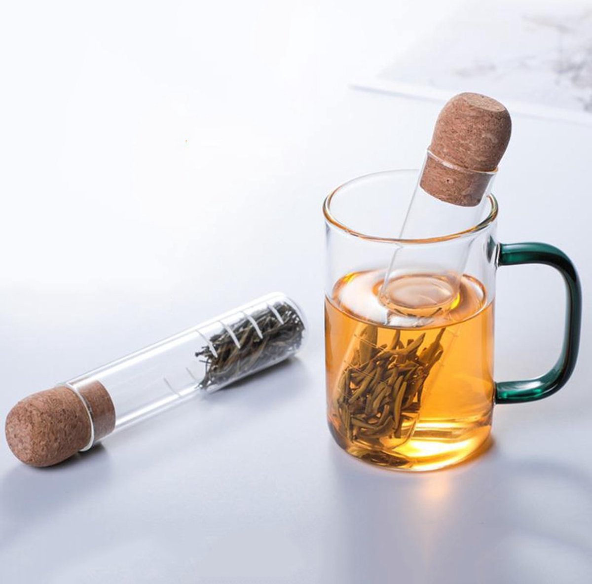 Infuseur Filtre à Thé Transparent avec Liège 2 Pièces Tube à Essai