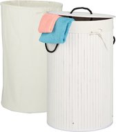 Relaxdays 1x wasmand bamboe - rond - voor wasgoed - opbergmand - deksel - 70L - wit
