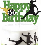 Happy Birthday voetballer glitter meisje - taartversiering - taart topper - taart decoratie - verjaardag versiering