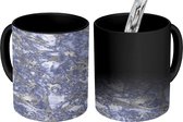 Magische Mok - Foto op Warmte Mokken - Blauw - Zilver - Patronen - Marmer print - Magic Mok - Beker - 350 ML - Uitdeelcadeautjes