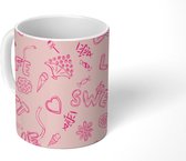 Mok - Koffiemok - Roze - Patronen - Hartjes - Mokken - 350 ML - Beker - Koffiemokken - Theemok