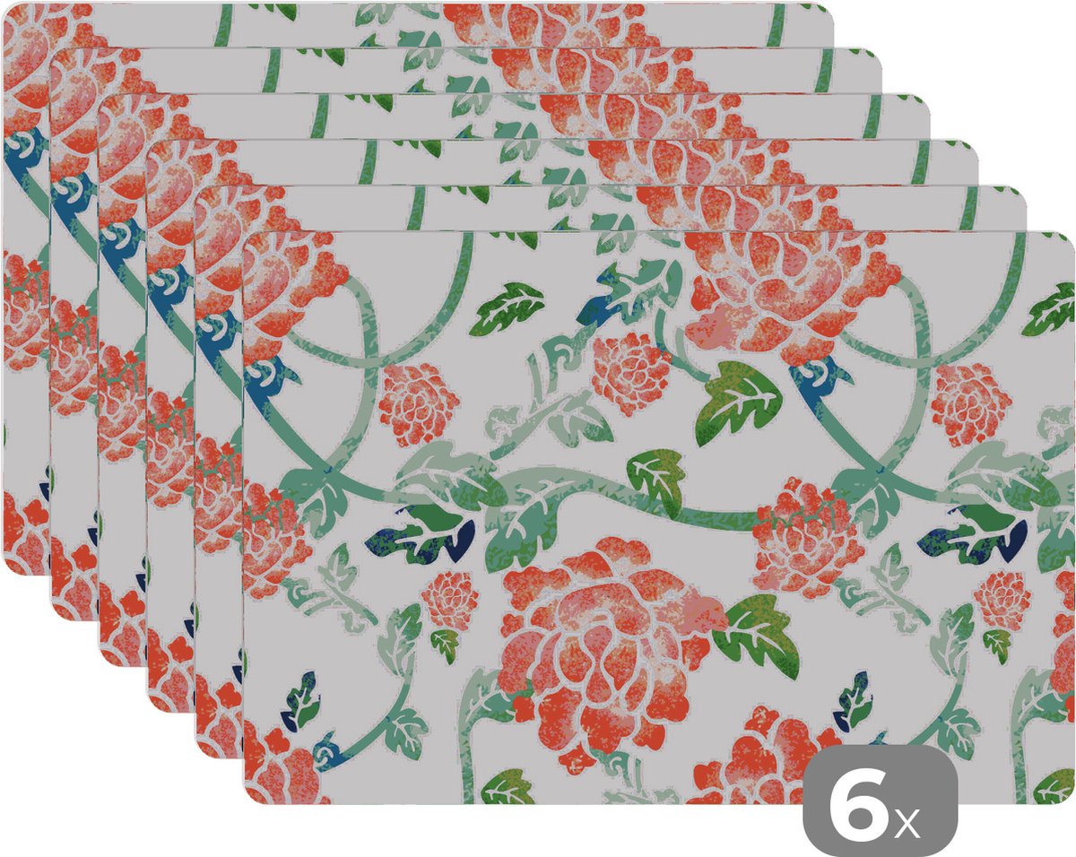 Placemat - Placemats kunststof - Bloemen - Bladeren - Patronen - Waterverf - 45x30 cm - 6 stuks - Hittebestendig - Anti-Slip - Onderlegger - Afneembaar
