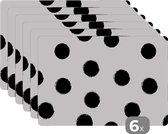 Placemat - Placemats kunststof - Stippen - Patroon - Zwart Wit - 45x30 cm - 6 stuks - Hittebestendig - Anti-Slip - Onderlegger - Afneembaar