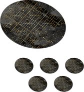 Onderzetters voor glazen - Rond - Marmer - Zwart - Goud - Geometrie - 10x10 cm - Glasonderzetters - 6 stuks