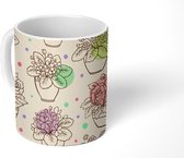 Mok - Koffiemok - Bloemen - Bloempot - Stippen - Vintage - Patronen - Mokken - 350 ML - Beker - Koffiemokken - Theemok