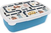 Broodtrommel Blauw - Lunchbox - Brooddoos - Design - Jongens - Auto - Kinderen - 18x12x6 cm - Kinderen - Jongen