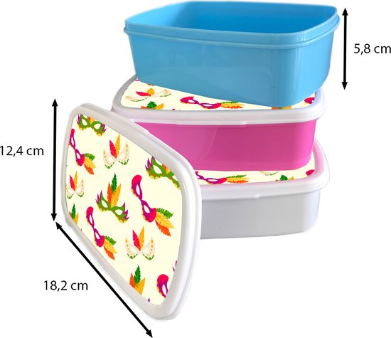 Lunch box Rose - Lunch box - Boîte à pain - Carnaval - Masque - Motifs - 18x12x6 cm - Enfants - Fille