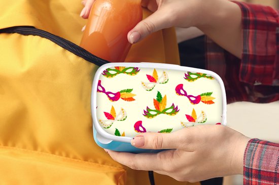 Lunch box Blauw - Lunch box - Boîte à pain - Carnaval - Masque - Motifs - 18x12x6 cm - Enfants - Garçon