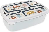 Broodtrommel Wit - Lunchbox - Brooddoos - Design - Jongens - Auto - Kinderen - 18x12x6 cm - Volwassenen