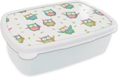 Broodtrommel Wit - Lunchbox - Brooddoos - Uilen - Patronen - Kinderen - 18x12x6 cm - Volwassenen