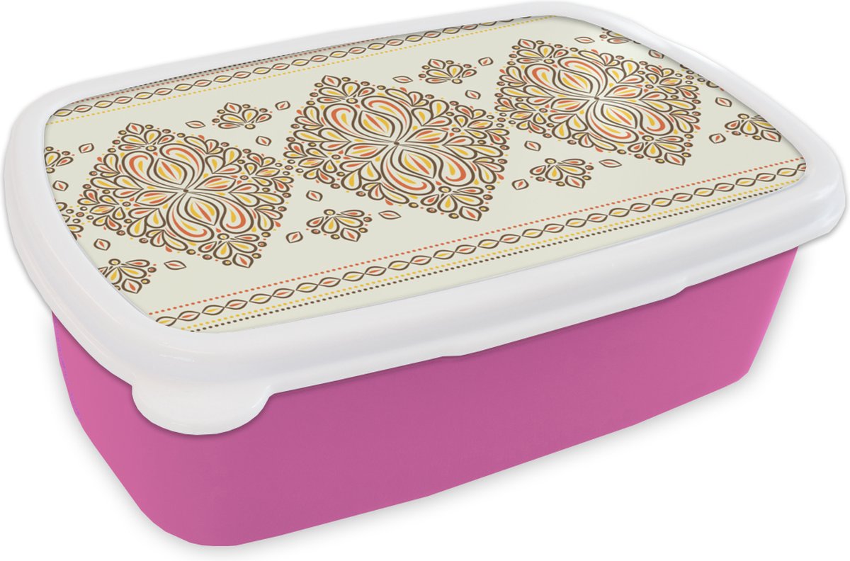 Broodtrommel Roze - Lunchbox - Brooddoos - Boho - Goud - Design - Luxe - 18x12x6 cm - Kinderen - Meisje