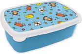 Broodtrommel Blauw - Lunchbox - Brooddoos - Dieren - Bijen - Patronen - 18x12x6 cm - Kinderen - Jongen