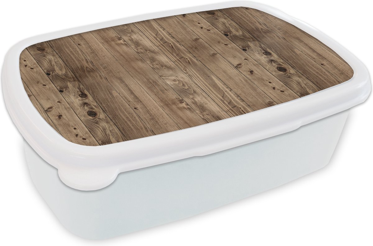 Broodtrommel Wit - Lunchbox - Brooddoos - Eikenhout - Patronen - Planken - 18x12x6 cm - Volwassenen