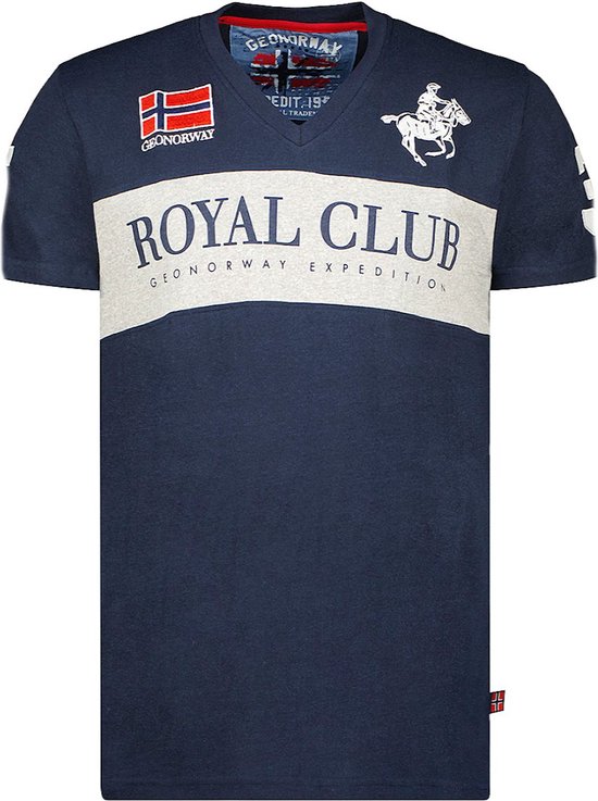 T-shirt V-hals Hals Blauw Royal Club Geographical Norway - XXL