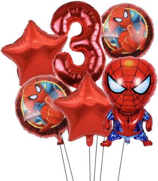 Spider-man folie ballon - ballonnen set van 6 - verjaardag - thema -kinderfeestje - 3 jaar