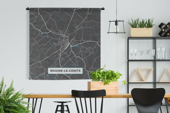 Wandkleed - Wanddoek - Plattegrond – Braine le Comte – Blauw – Stadskaart - Kaart - 150x150 cm - Wandtapijt