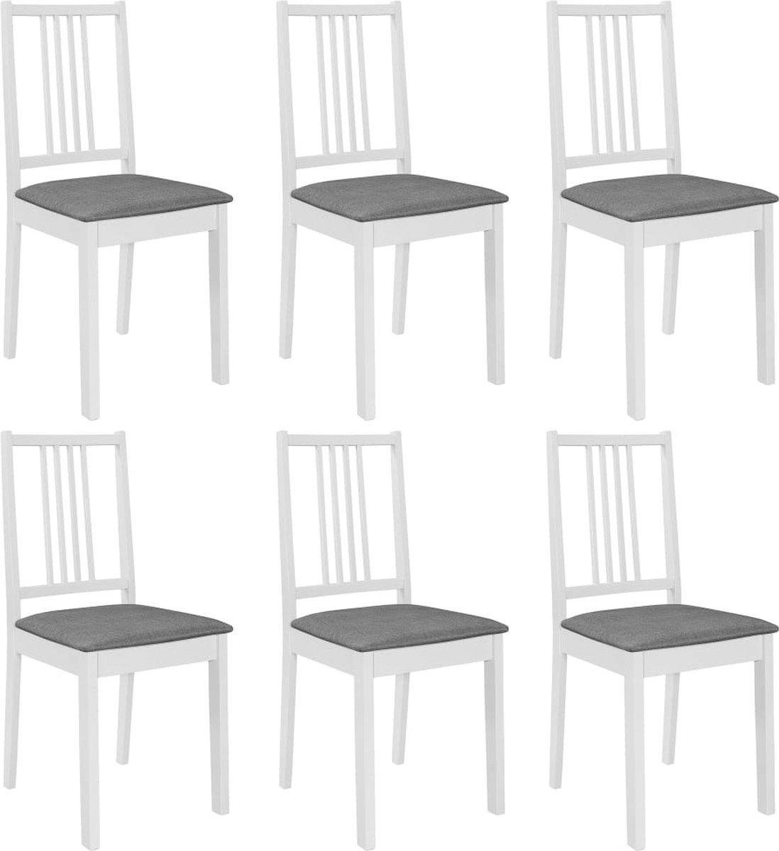 vidaXL - Eetkamerstoelen - met - kussens - 6 - st - massief - hout - wit
