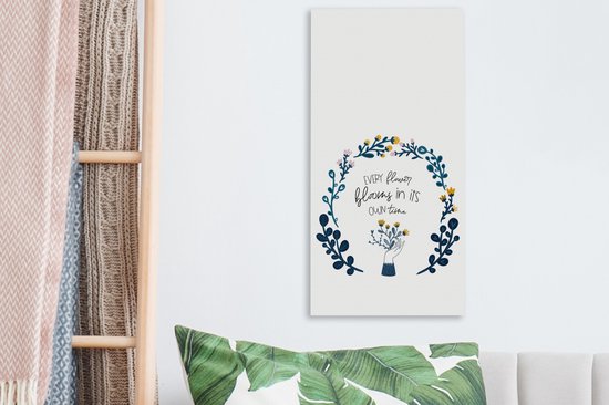 Peinture sur toile avec citations et proverbes - Chaque fleur fleurit en son temps - 20x40 cm - Décoration murale