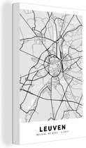 Toile Peinture Zwart Wit - België - Carte - Plan de Ville - Carte - Louvain - 120x180 cm - Décoration murale XXL