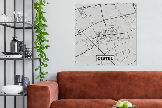 Toile Peinture Plan de Ville – Carte – België – Zwart Wit – Gistel – Carte - 90x90 cm - Décoration murale