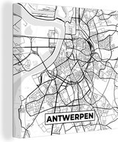 Canvas Schilderij België – Antwerpen – Stadskaart – Kaart – Zwart Wit – Plattegrond - 20x20 cm - Wanddecoratie