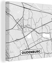 Canvas Schilderij Plattegrond – Oudenburg – Zwart Wit – Stadskaart - Kaart - 50x50 cm - Wanddecoratie
