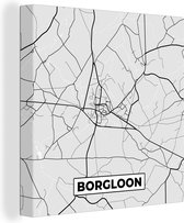Canvas Schilderij België – Borgloon – Stadskaart – Kaart – Zwart Wit – Plattegrond - 20x20 cm - Wanddecoratie