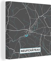 Canvas Schilderij Kaart – Plattegrond – Stadskaart – Neufchâteau – België - Grijs - 90x90 cm - Wanddecoratie