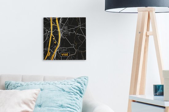 Tableau Toile Visé - Carte - Plan de Ville - Plan - Noir & Or - 20x20 cm - Décoration murale