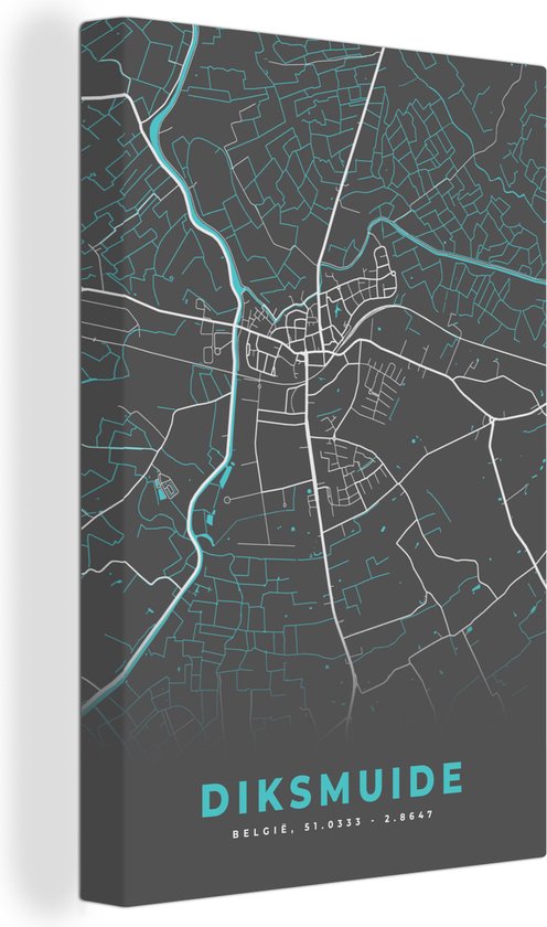 Foto: Canvas schilderij plattegrond diksmuide blauw stadskaart kaart 40x60 cm wanddecoratie