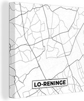 Canvas Schilderij België – Lo Reninge – Stadskaart – Kaart – Zwart Wit – Plattegrond - 90x90 cm - Wanddecoratie