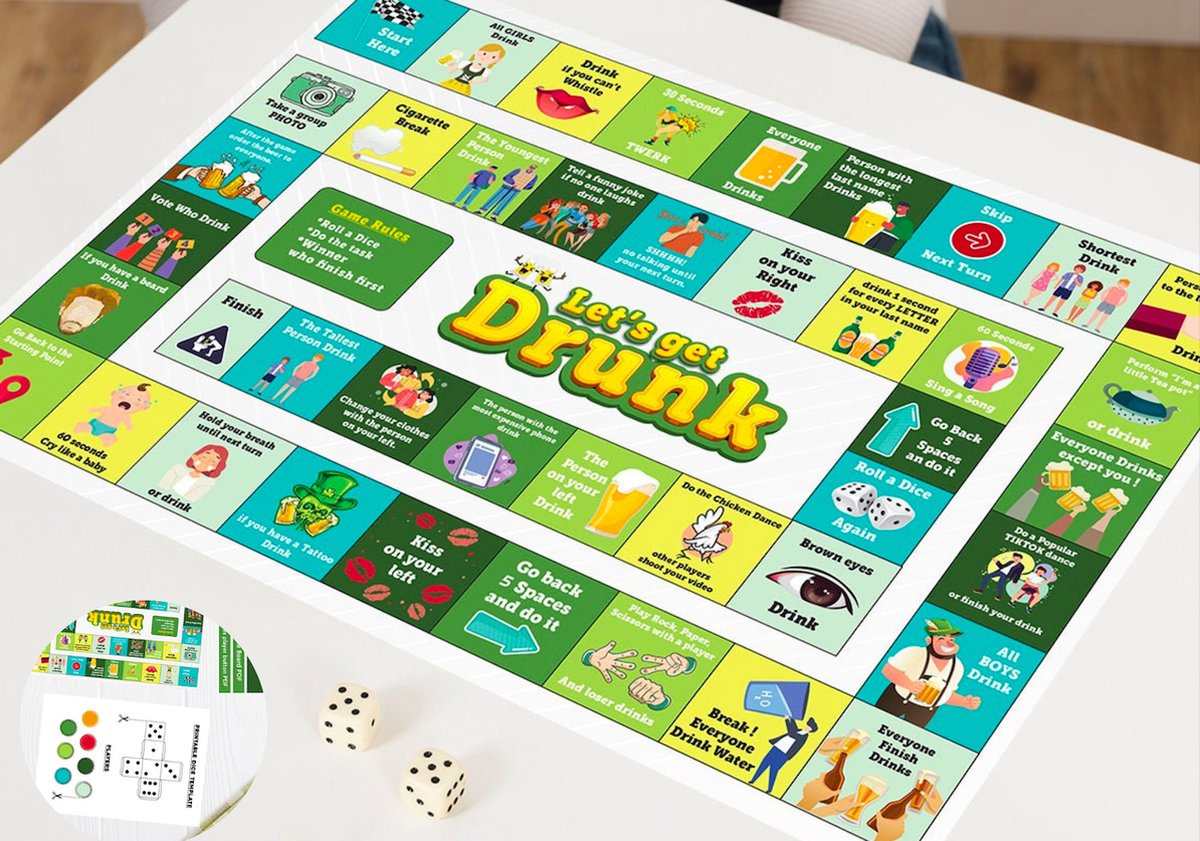 Bordspel - Drankspel Let's Get Drunk A4 - Drank spelletjes | Party bordspel | Vrijgezellenfeest spel | Print&Play
