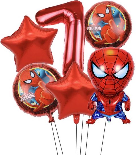 Spider-man folie ballon - ballonnen set van 6 - verjaardag - thema -kinderfeestje - 7 jaar
