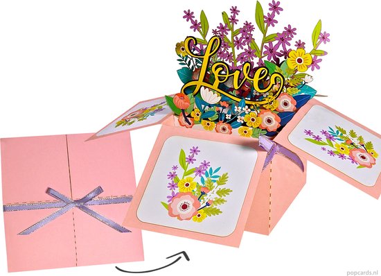 Popcards popupkaarten – Love Liefde pop-up doosje Verliefd Verjaardag Huwelijk Felicitatie Bloemen Moederdag pop-up kaart 3D wenskaart