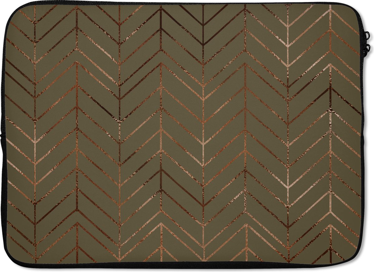 Laptophoes 13 inch - Patronen - Lijn - Brons - Luxe - Laptop sleeve - Binnenmaat 32x22,5 cm - Zwarte achterkant