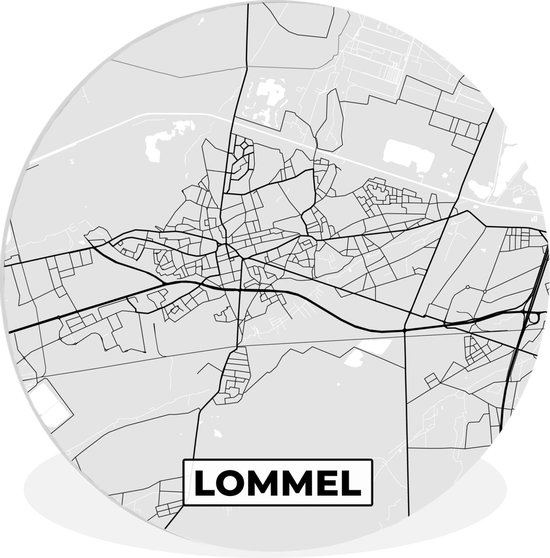 WallCircle – Wandcirkel – Muurcirkel Binnen – Stadskaart – Plattegrond – België – Zwart Wit – Lommel – Kaart – 90×90 cm – Wanddecoratie – Ronde…