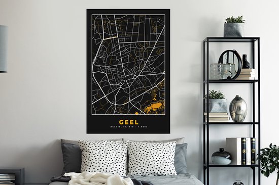 Muurstickers - Sticker Folie - Geel - Stadskaart - Kaart - Goud - Plattegrond - 80x120 cm - Plakfolie - Muurstickers Kinderkamer - Zelfklevend Behang - Zelfklevend behangpapier - Stickerfolie