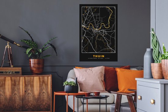 Muurstickers - Sticker Folie - Goud - Thuin - Stadskaart - Kaart - Plattegrond - 60x90 cm - Plakfolie - Muurstickers Kinderkamer - Zelfklevend Behang - Zelfklevend behangpapier - Stickerfolie