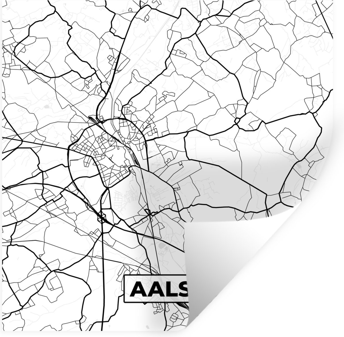 Muurstickers - Sticker Folie - België – Aalst – Stadskaart – Kaart – Zwart Wit – Plattegro