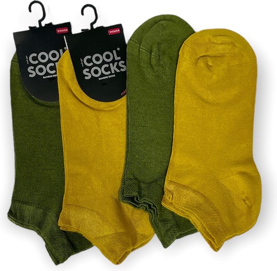 La Pèra - Sokken – Sokken Dames – Sneaker sokken – Bamboe – Okergeel - Groen 4 paar maat 36-40
