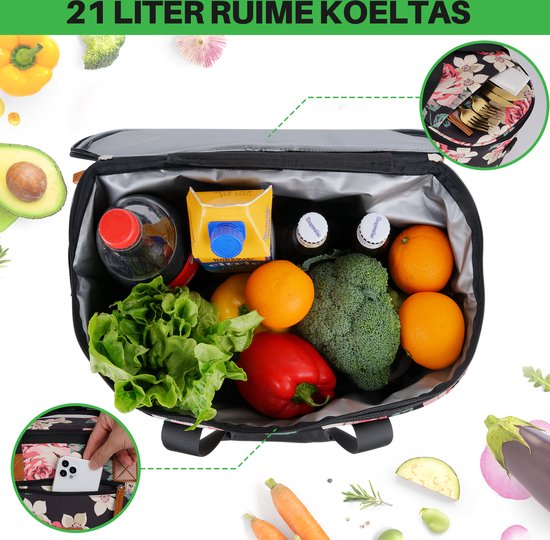Brisby 4 Laags Geïsoleerde Koeltas - Boodschappentas 21 Liter - Bloemetjes van Brisby — afbeelding 3