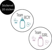 20 x Sluitsticker Team Boy/Girl | 40 mm | Gender reveal | Jongen | Meisje | Sticker Babyshower | Zwangerschap | Luxe Sluitzegel