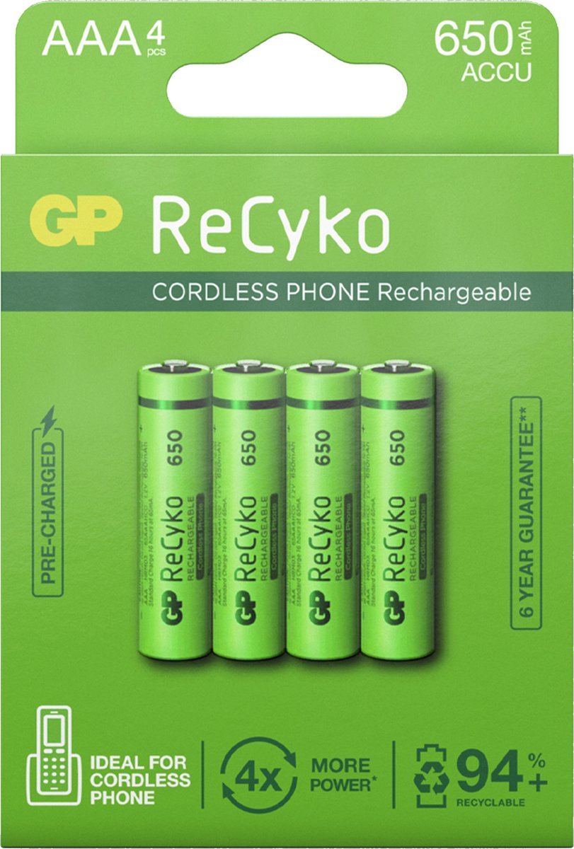 GP ReCyko Rechargeable AAA batterijen - Oplaadbare batterijen AAA -  (650mAh) - 4 stuks | bol.com