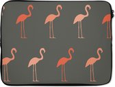 Laptophoes 15.6 inch - Flamingo - Vogel - Patronen - Laptop sleeve - Binnenmaat 39,5x29,5 cm - Zwarte achterkant