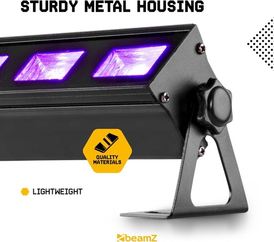 BeamZ BUVW83 - Barre LED, 8 LED UV x 3W, blanc chaud pour effet wash, puissance de 30W BeamZ BUVW83 - Barre LED, 8 LED UV x 3W, blanc chaud pour effet wash, puissance de 30W