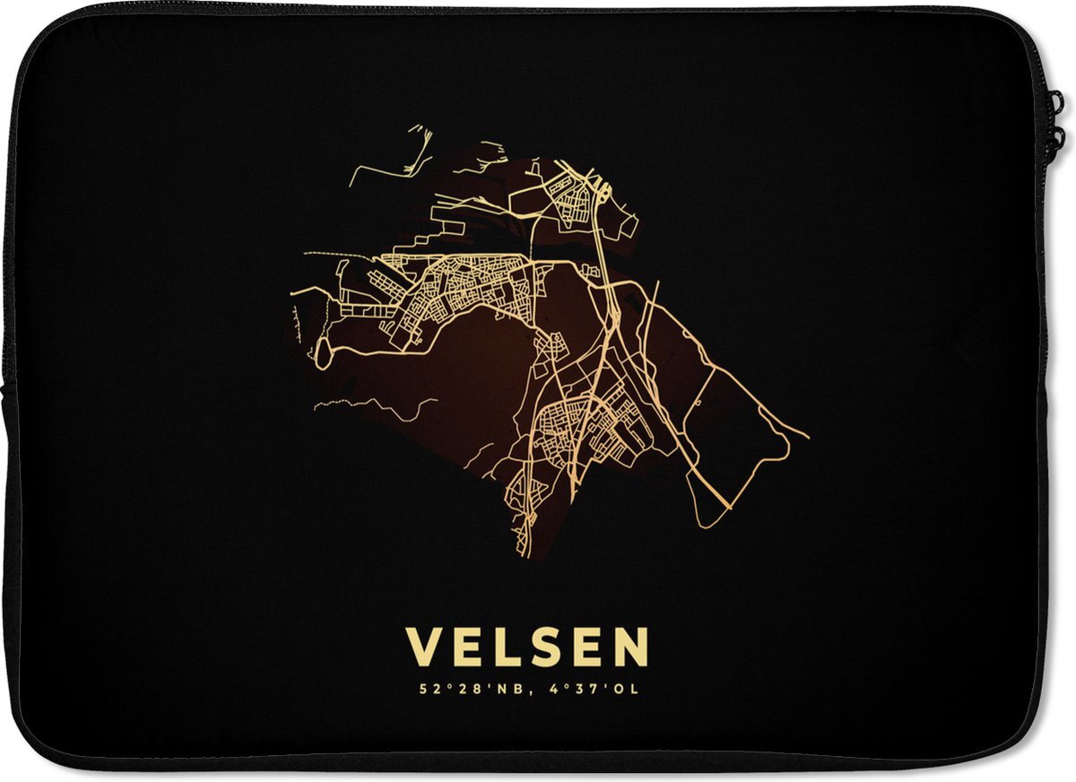 Laptophoes 13 inch - Velsen - Kaart - Stadskaart - Plattegrond - Laptop sleeve - Binnenmaat 32x22,5 cm - Zwarte achterkant - Stadskaart