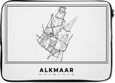 Laptophoes 14 inch - Nederland – Alkmaar – Stadskaart – Kaart – Zwart Wit – Plattegrond - Laptop sleeve - Binnenmaat 34x23,5 cm - Zwarte achterkant